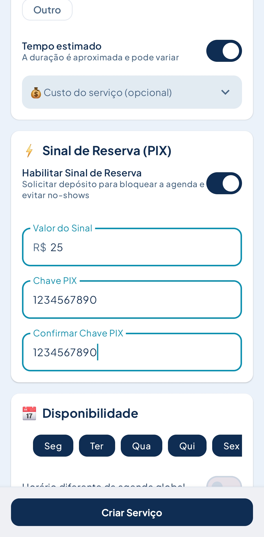 Configuração de Sinal Pix